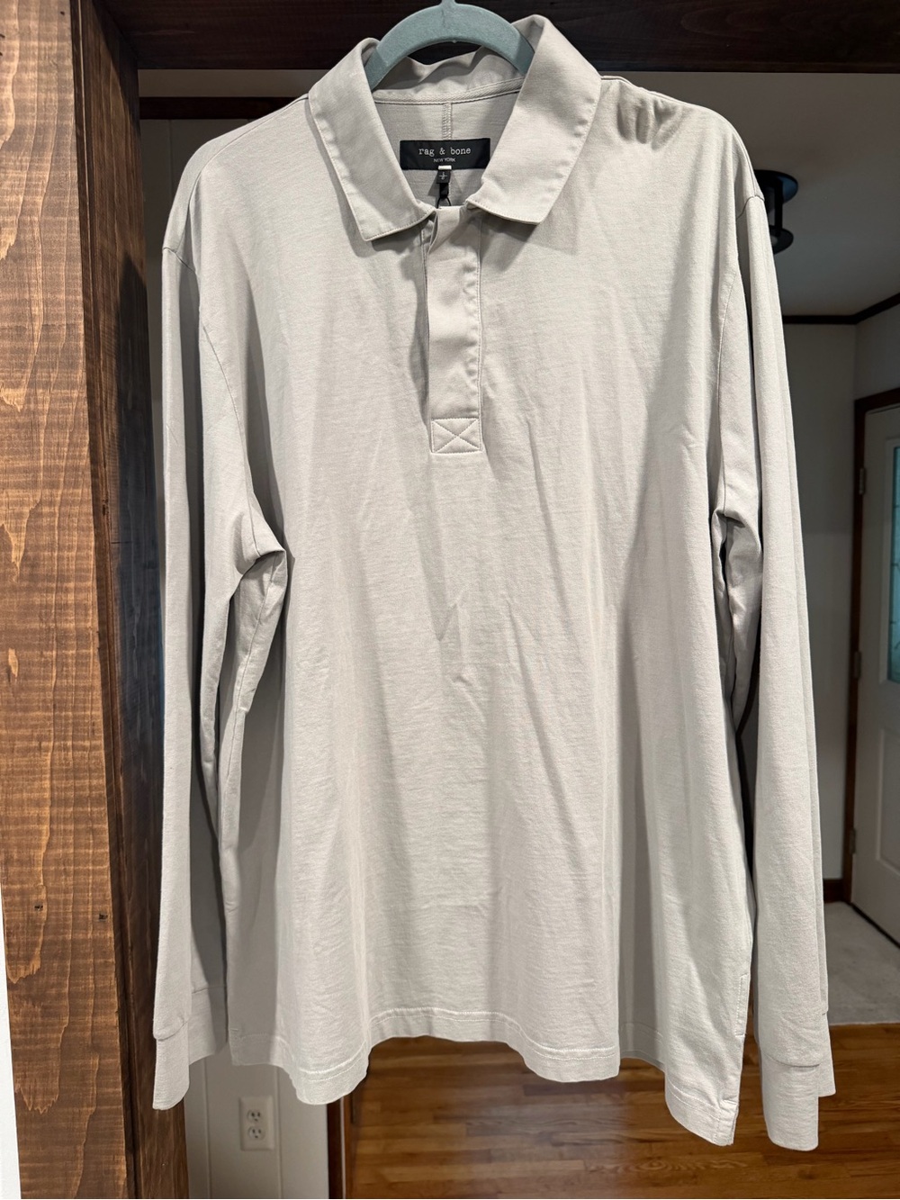 NWT Rag & Bone Grey Tomas Washed Rugby Polo (Large )